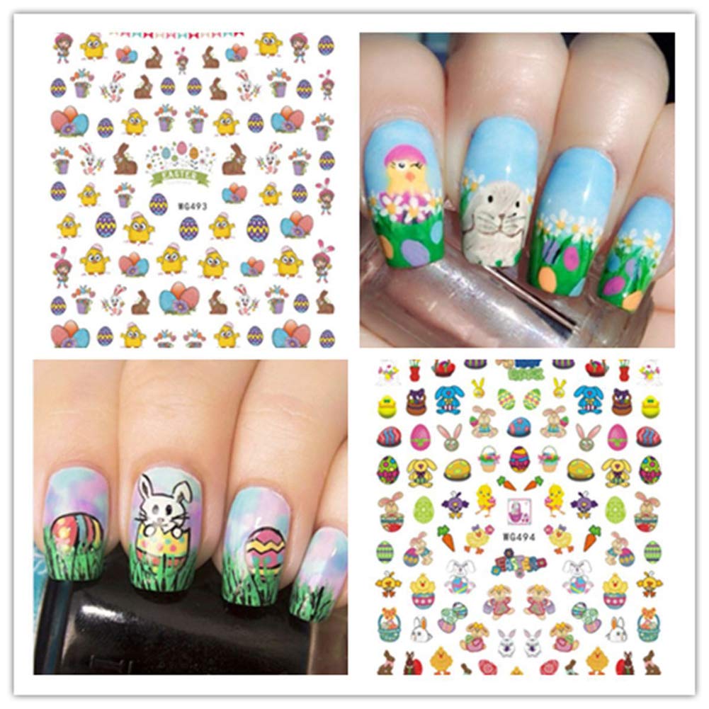 10 Sheets Easter Nail Art Stickers - Bunny, Easter Egg & Chick 3D Self-Adhesive Nail Decals for Women, Girls | Easter Nail Decorations & Manicure Supplies | Perfect for Easter Parties, Spring Nail Art & DIY Nail Designs