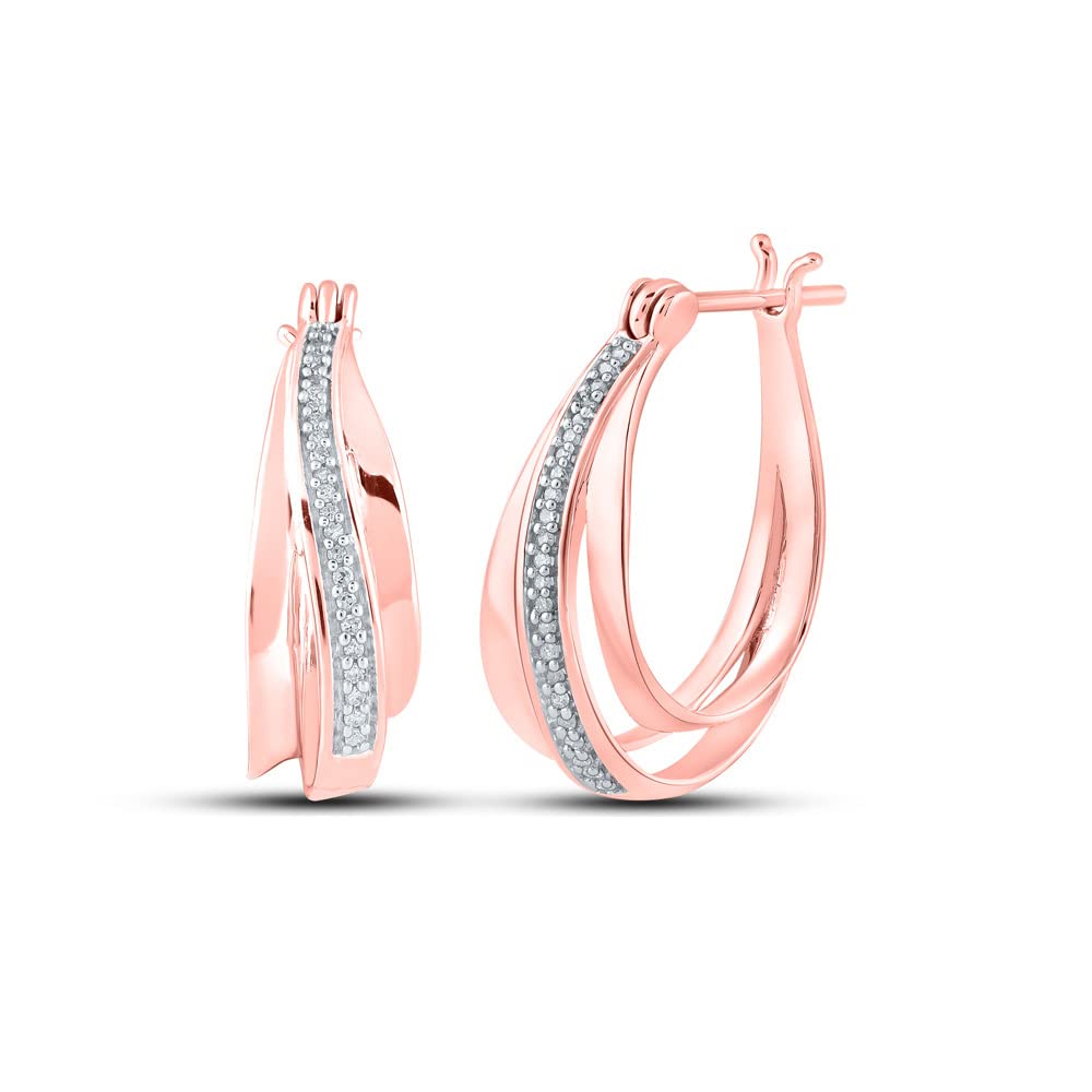 10K Rose Gold Women's Round Diamond Hoop Earrings - 1/10 CTTW | Elegant Everyday Jewelry for Gifts & Special Occasions