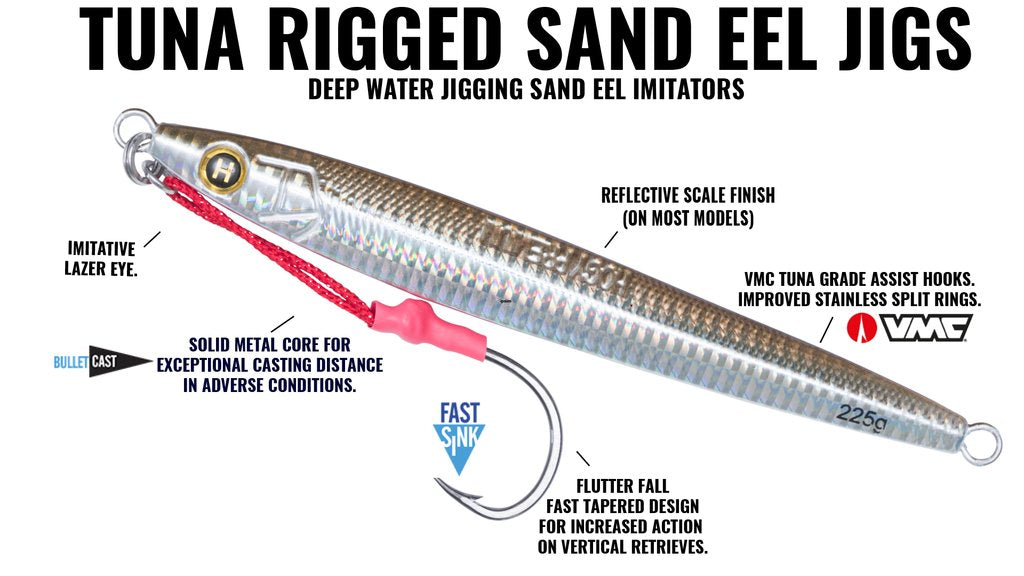 5 1/2 Inch Sand Eel Jig Assist Hook (4 1/2 oz) - Saltwater Fishing Lure for Striped Bass, Bluefish & Fluke - Perfect for Surf Casting & Offshore Angling