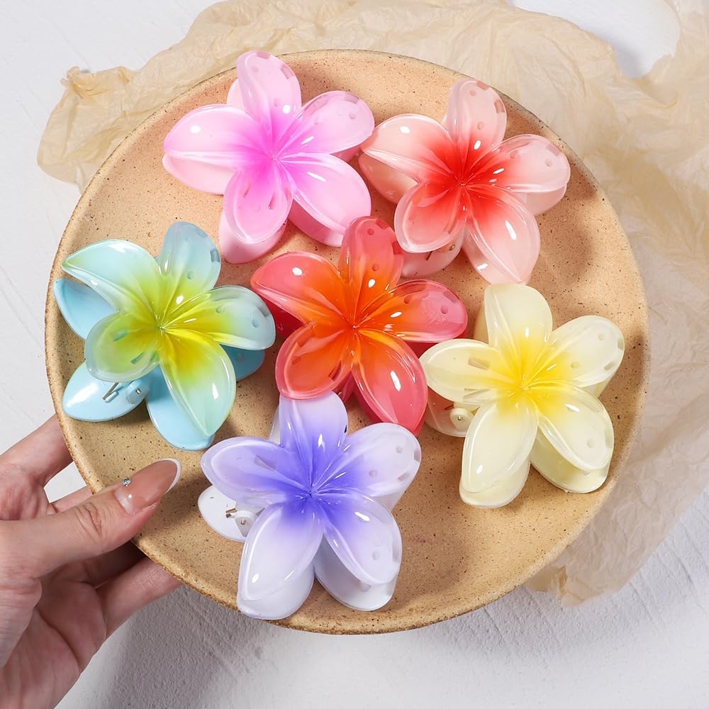 SUKAINA TRENDS Hawaiian Flower Hair Clips for Women & Girls - 3 Pack Strong Hold Glossy Hairpins for Thick & Thin Hair (Multicolor) | Perfect for Beach Weddings, Summer Parties & Boho Fashion Styles