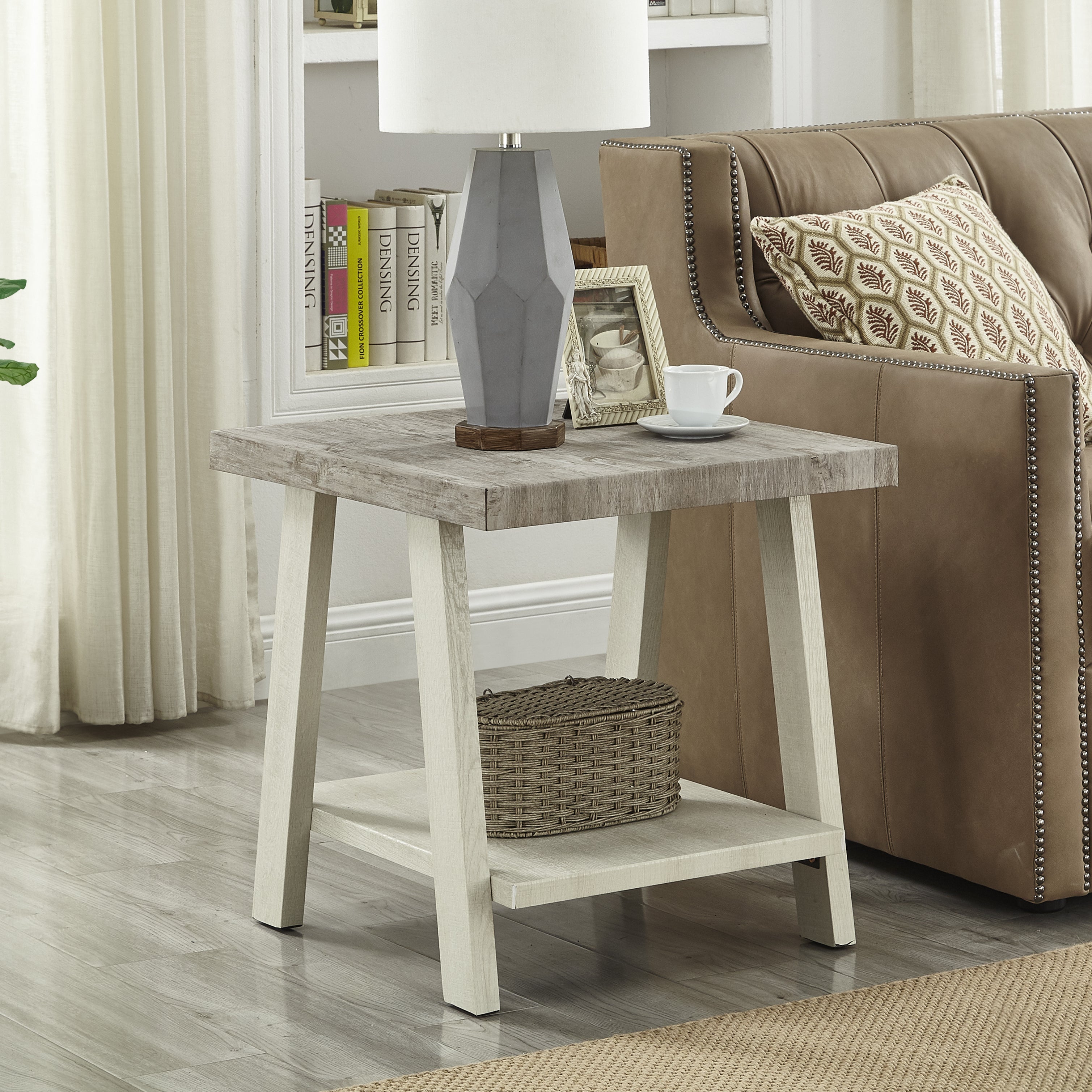 Roundhill Furniture Athens Contemporary 3-Piece Wood Shelf Coffee Table Set in Weathered Gray & Beige - Modern Living Room Decor for Small Spaces, Home Office & Apartment