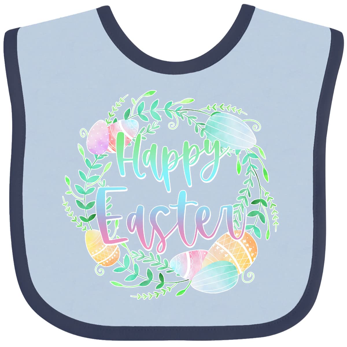 Inktastic Happy Easter Pastel Egg Wreath with Laurels Baby Bib - Soft Cotton Easter Bib for Babies & Toddlers - Perfect for Easter Photos, Holiday Celebrations & Family Gatherings