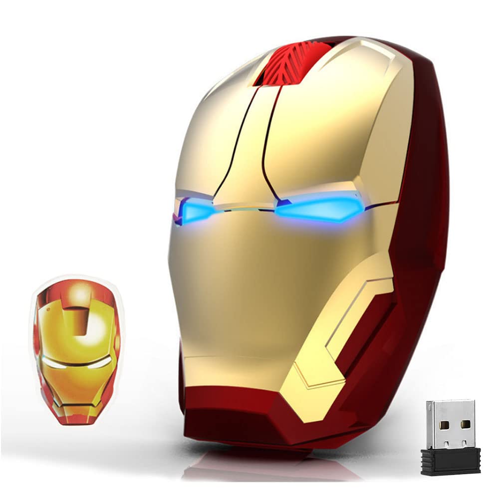 **Iron Man Wireless Mouse 2.4G - Silent Click Optical Mouse with USB Receiver for PC, Laptop, MacBook - Portable & Lightweight - Gold Edition + Free Fridge Magnet - Perfect for Gaming, Office & Travel**