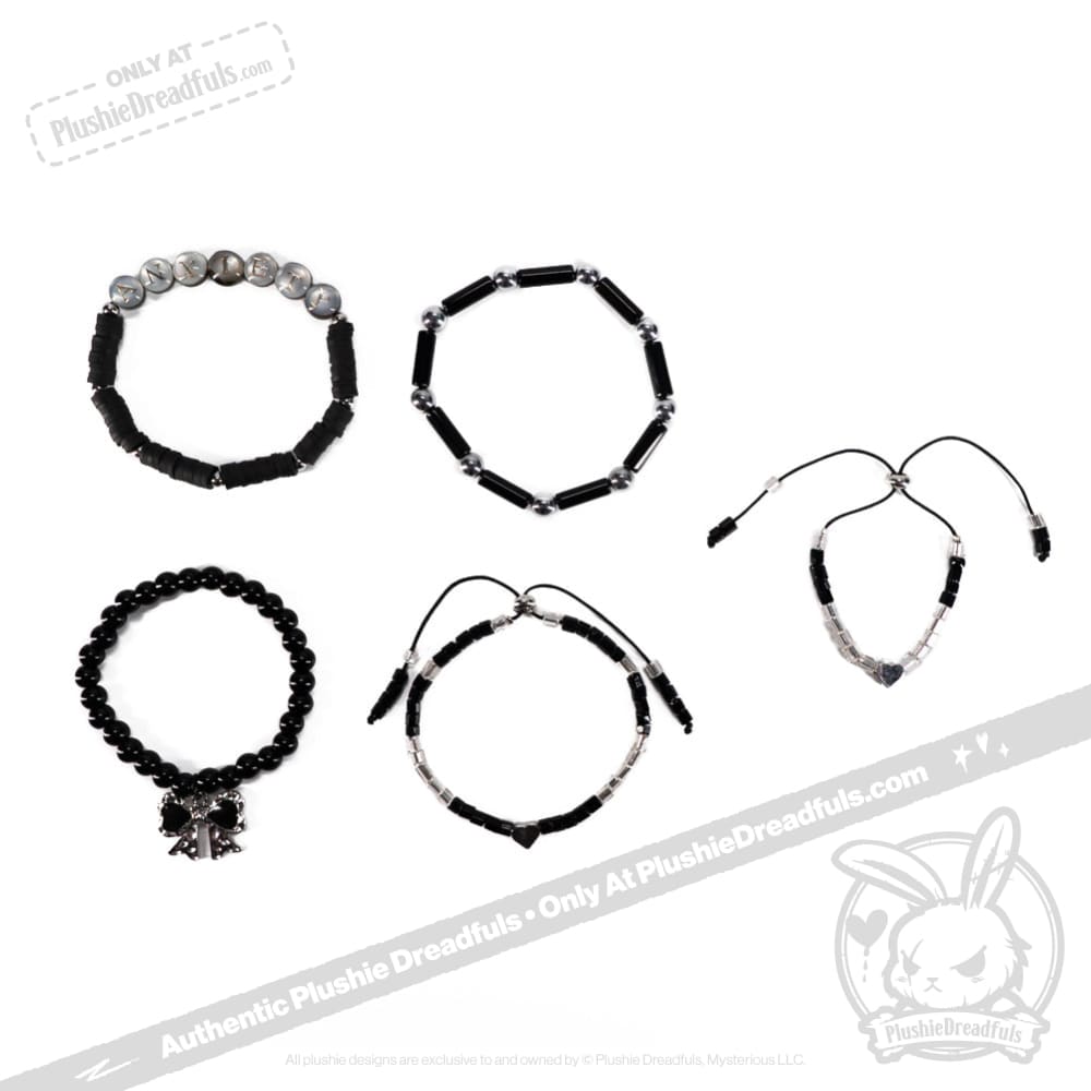 Plushie Dreadfuls Black Anxiety Rabbit Stacking Friendship Bracelet - Cute Emotional Support Jewelry for Anxiety Relief & Self-Care - Perfect for Teens, Best Friends & Mental Health Awareness Gifts