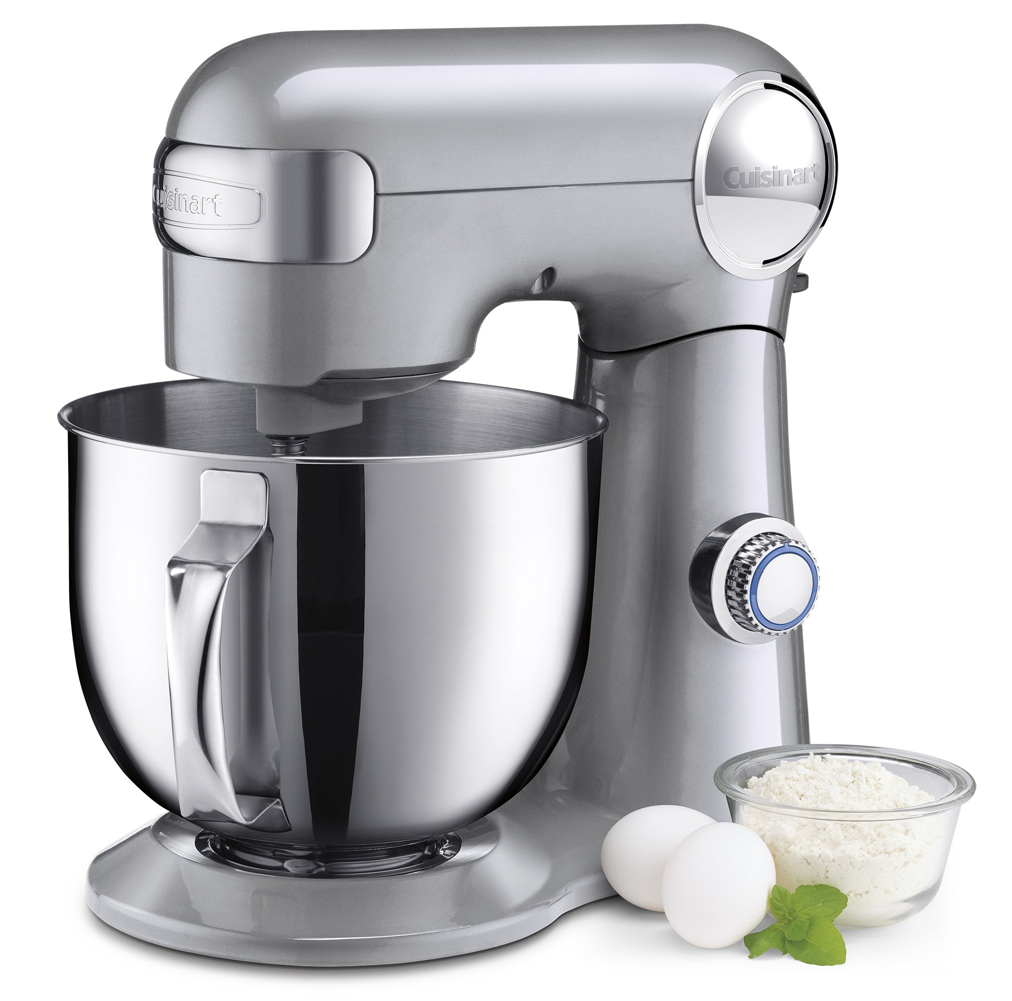 Cuisinart SM-50BC 5.5-Quart Stand Mixer with 12 Speeds - Includes Chef's Whisk, Flat Paddle, Dough Hook & Splash Guard - Silver Lining - Perfect for Baking Bread, Cakes & Cookies at Home