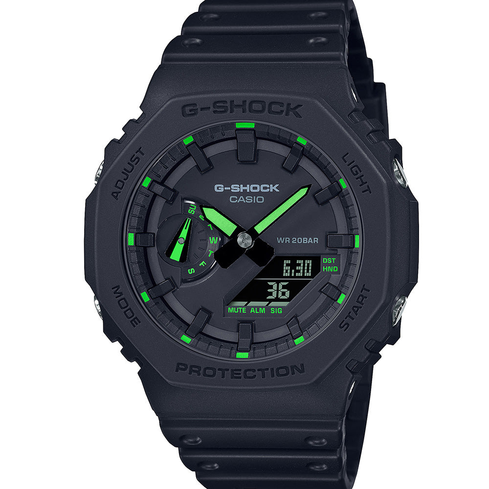 G Shock GA2100 1A3 Digital Analog Watch - Neon Accent Series 'CasiOak' - Sport, Outdoor & Military Style for Men - Perfect for Running, Hiking & Adventure Activities