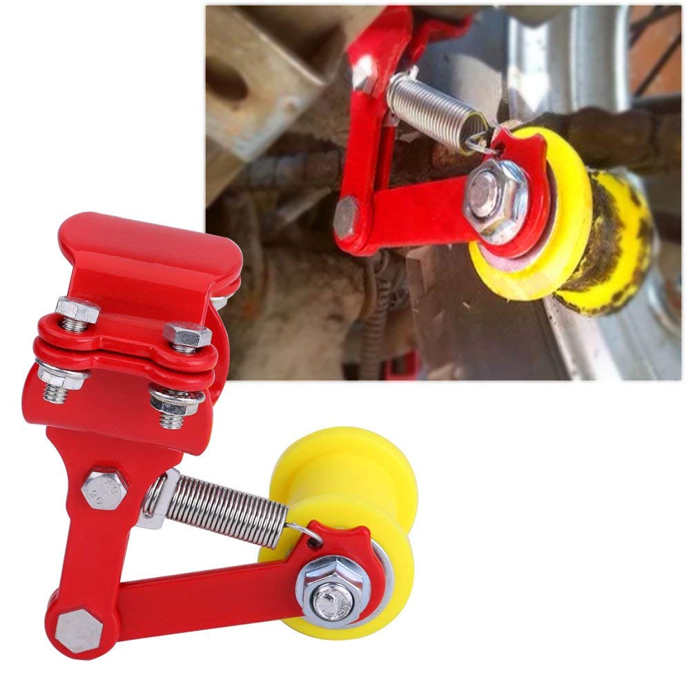 Universal Motorcycle Chain Tensioner - Automatic Adjuster Bolt-On Roller for Gorgeri & Other Bikes | Red Modified Accessory | Perfect for Off-Road, Cruiser & Custom Bike Upgrades