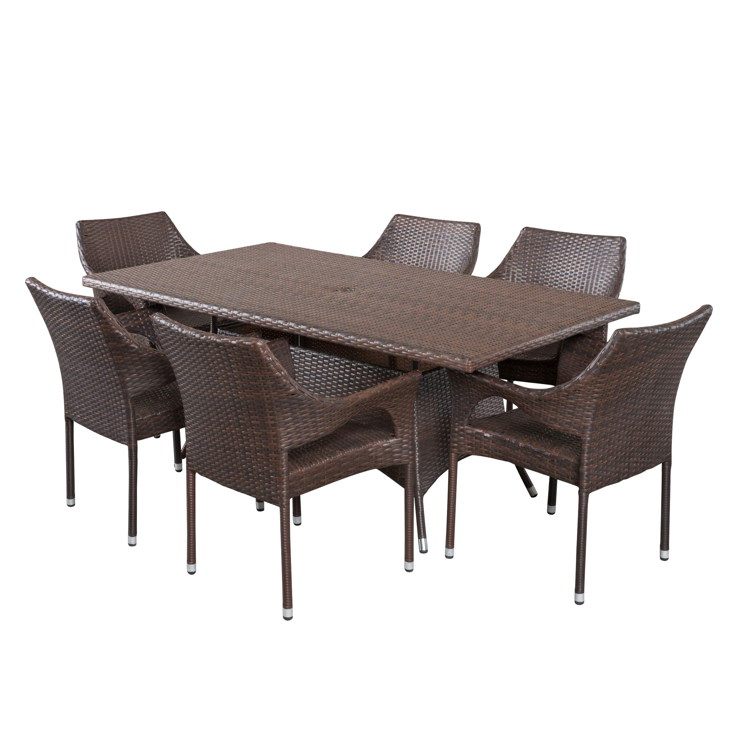 Christopher Knight Home Sinclair 7-Piece Outdoor Wicker Dining Set in Multibrown - Patio Furniture for Garden, Backyard, and Poolside Dining