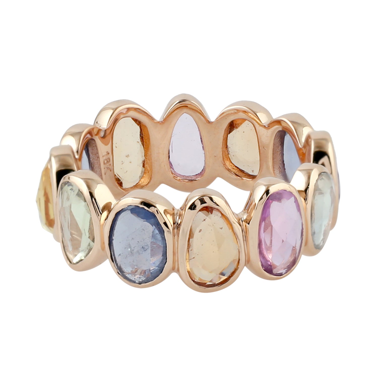 18K Rose Gold Bezel Set Multi Sapphire Eternity Band Ring for Women - Perfect for Weddings, Anniversaries & Special Occasions
