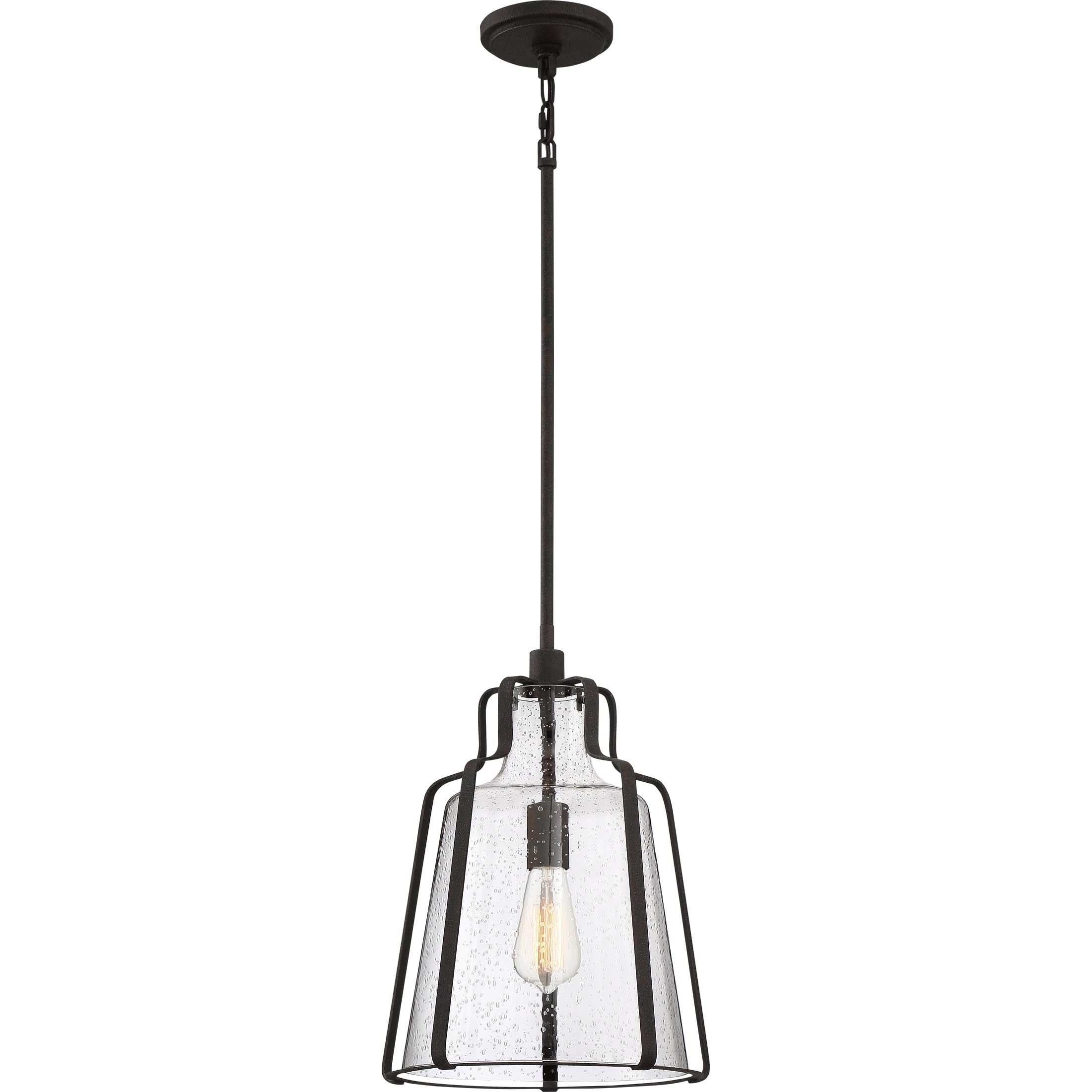 Quoizel Haverford 1-Light Rustic Black Pendant Light - Farmhouse Ceiling Fixture for Kitchen Island, Dining Room & Entryway Lighting