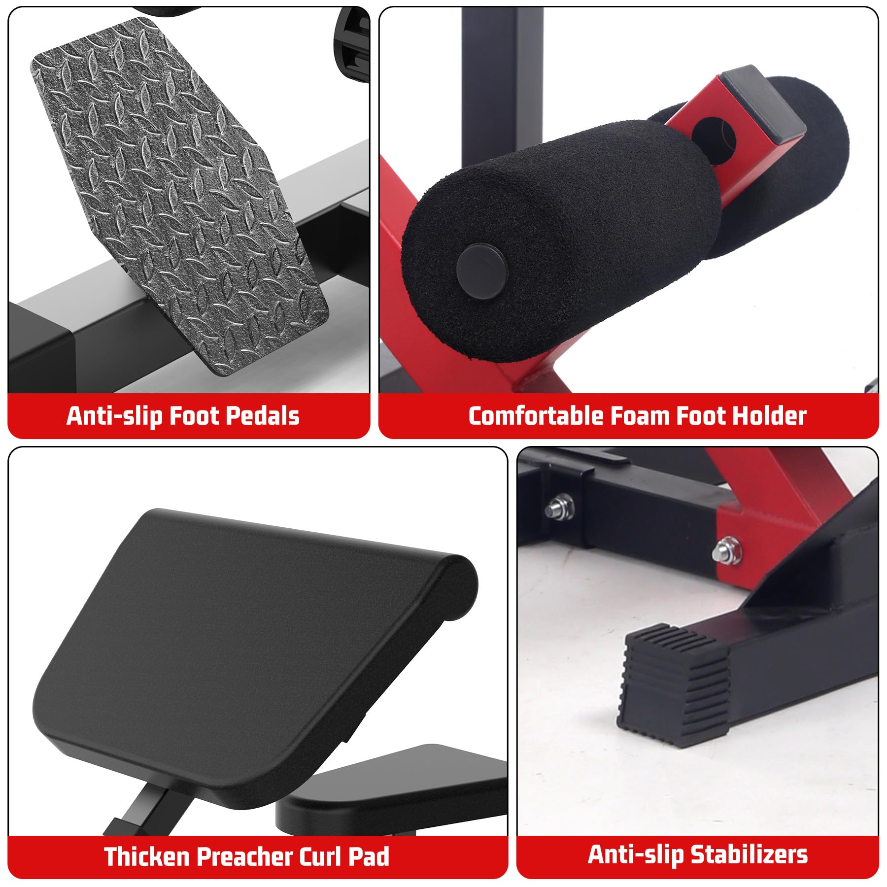 GARVEE 2-in-1 Roman Chair & Preacher Curl Bench - Adjustable Height Hyperextension Bench for Home Gym - Arms, Abs, Back, Glutes & Leg Workout Equipment - Heavy Duty Multi-Functional Fitness Bench (Red) - Perfect for Home Workouts, Strength Training & Core Exercises
