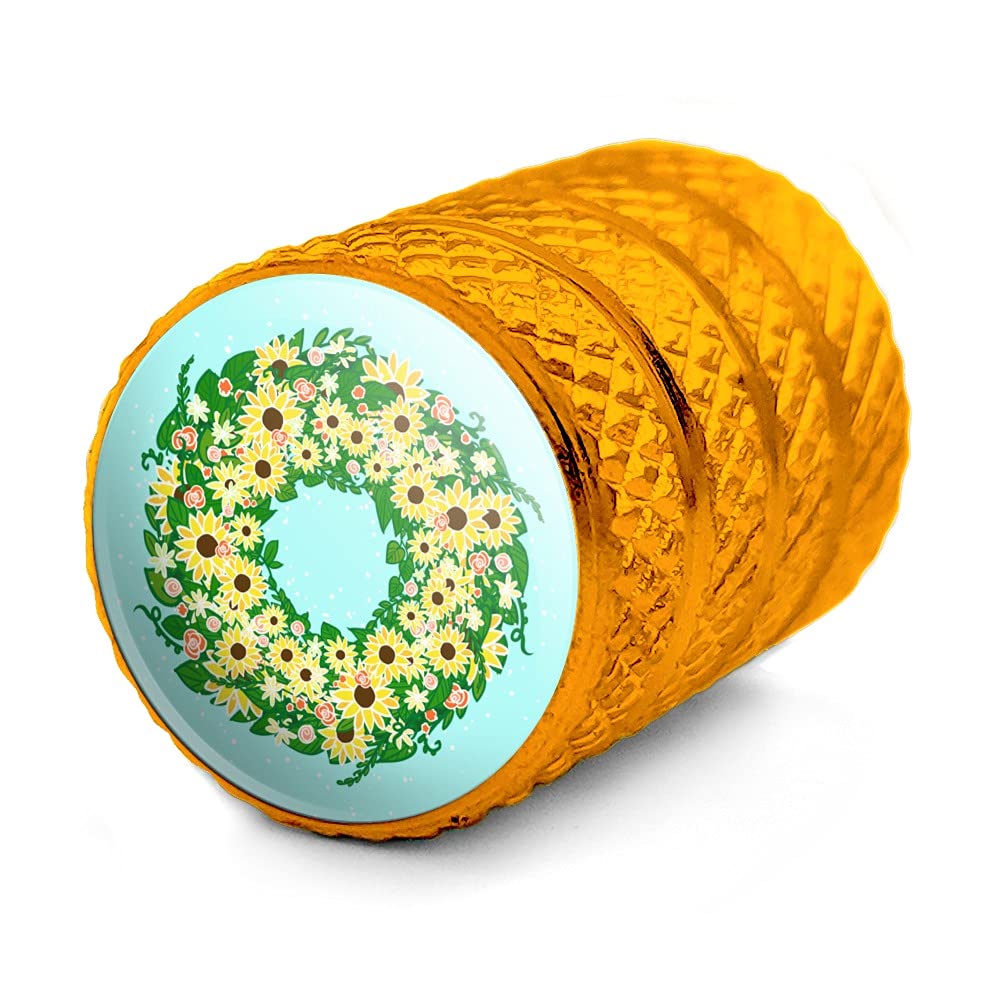 Summer Sunflower Wreath Graphics Wheel Caps - Aluminum Valve Stem Covers for Motorcycle & Bicycle Tires - Perfect for Bike Decor & Summer Riding Accessories