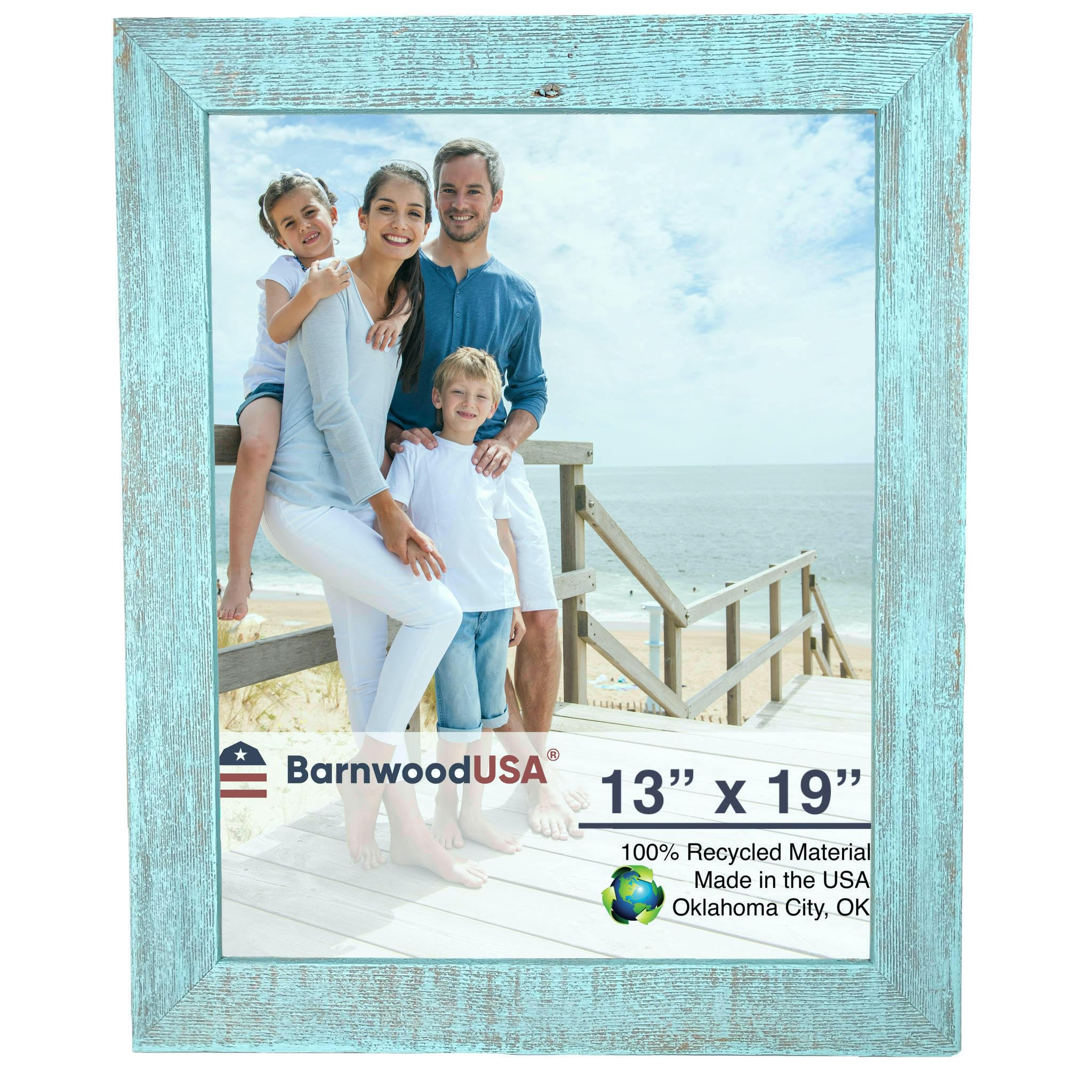BARNWOODUSA 13x19 Farmhouse Picture Frame - 1.5 Inch Molding, 100% Reclaimed Wood, Rustic Robins Egg Blue - Perfect for Home Decor, Living Room, Bedroom & Office Wall Art