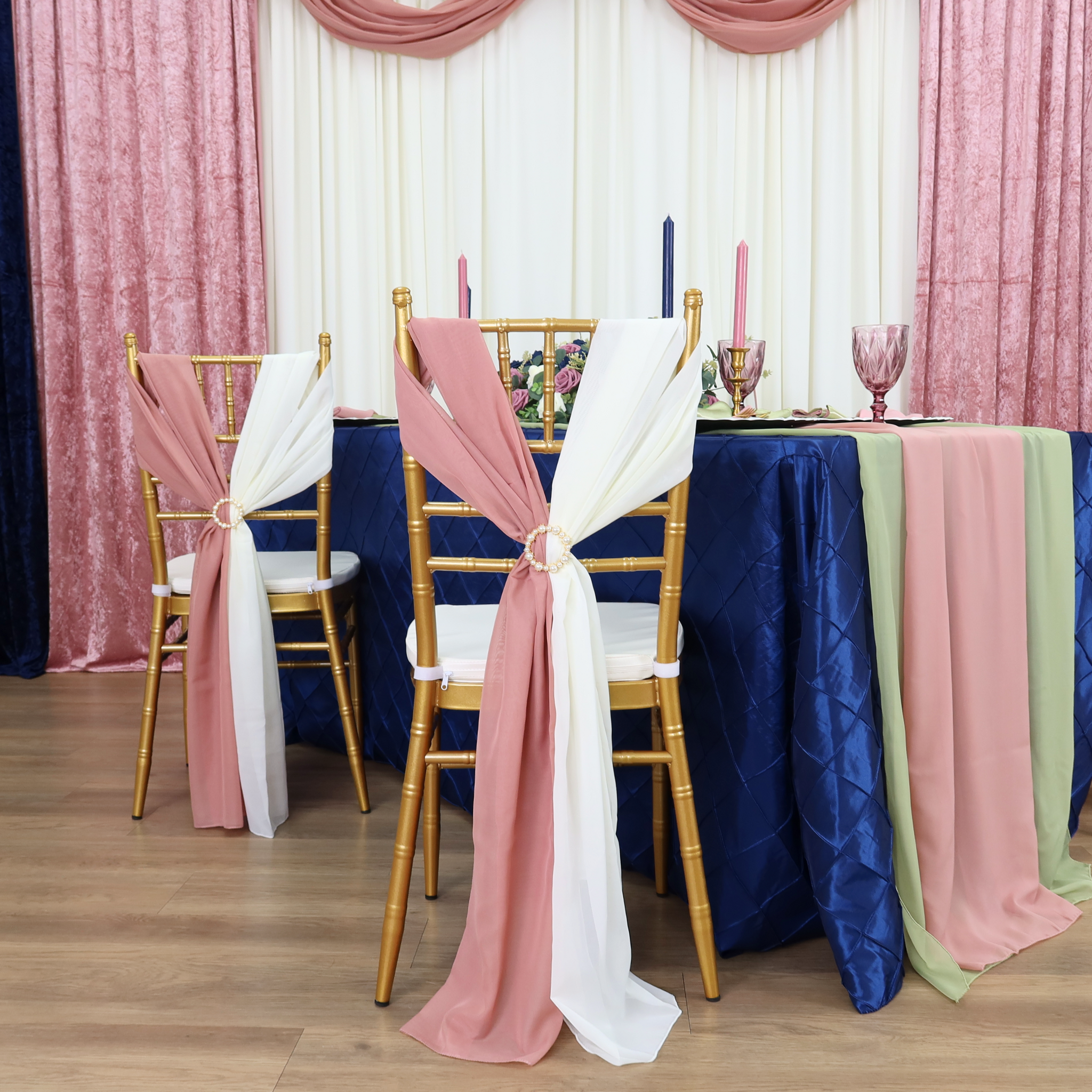 5-Pack Ivory Chiffon Chair Sashes - 19