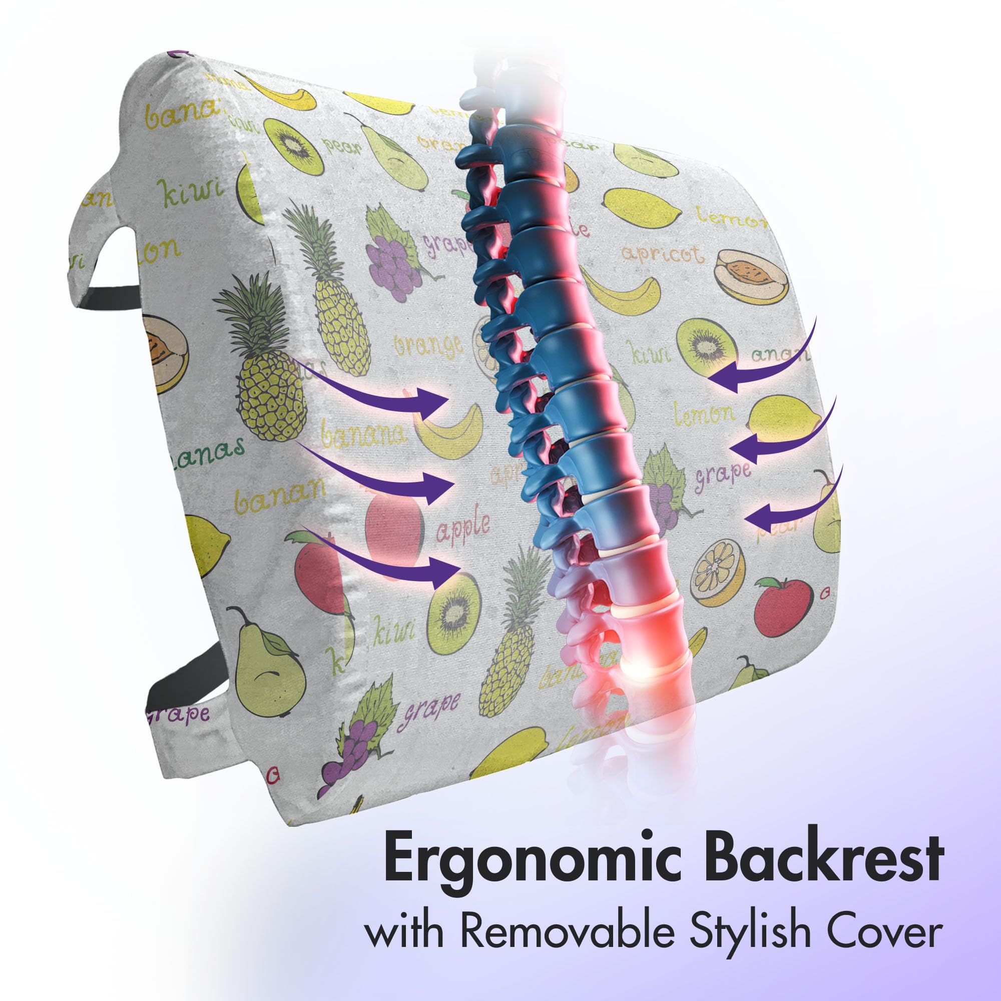 Ambesonne Fruits Lumbar Support Pillow - Kiwi Banana Plums Lemon Print, High Density Foam Cushion for Office Chair & Car Seat (14