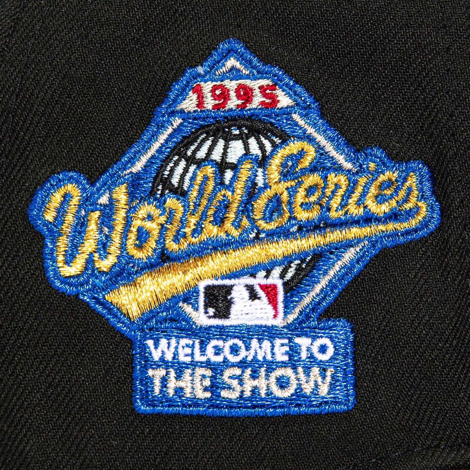 New Era 59Fifty Cleveland Indians 1995 World Series Patch Script Baseball Cap - Black, White & Royal Blue Colors - Perfect for Baseball Games, Sports Events & Streetwear Fashion