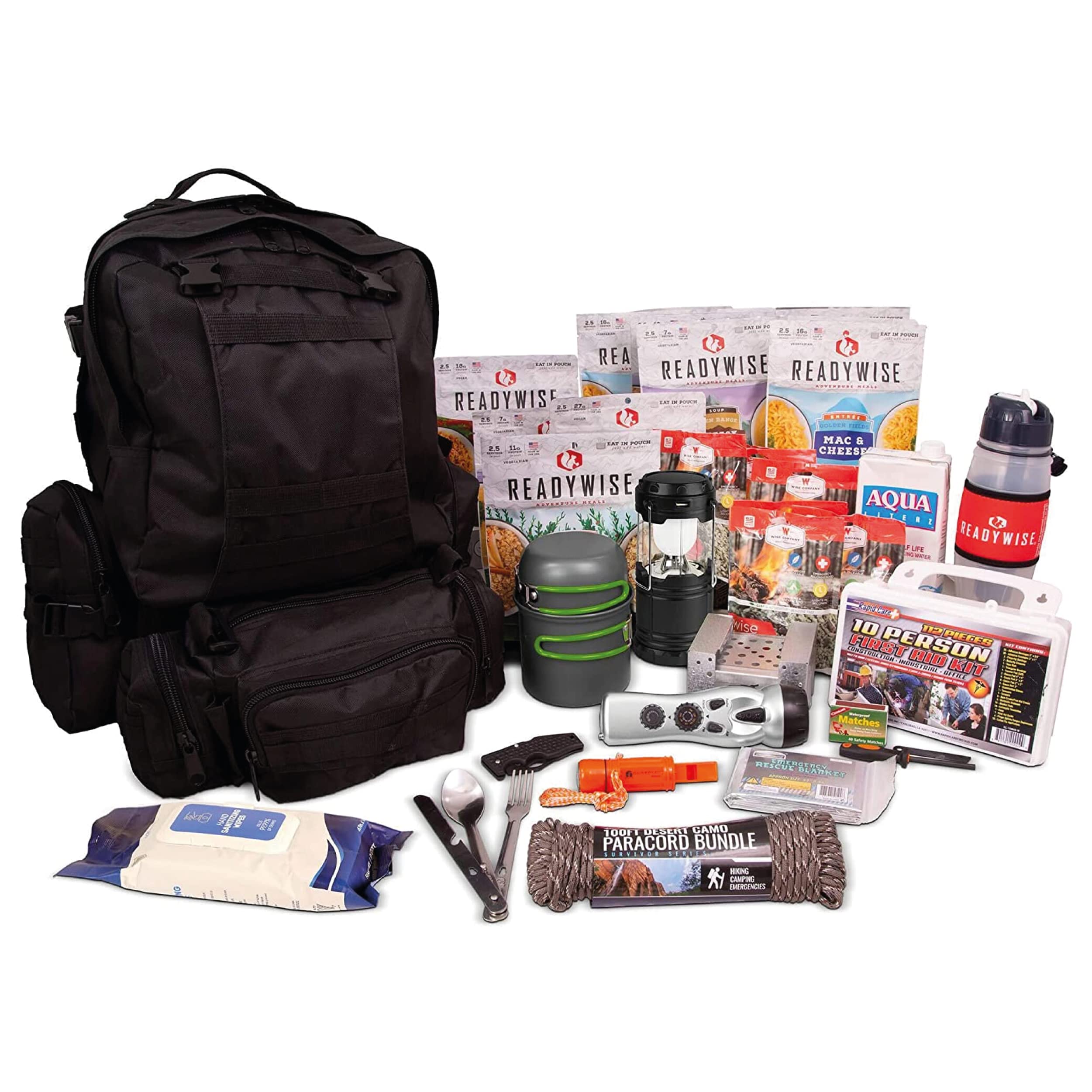 ReadyWise Emergency Survival Backpack - 72-Hour Disaster Preparedness Kit with First Aid Supplies, Waterproof Tactical Backpack for Outdoor Adventures, Camping, Hiking & Emergency Evacuation