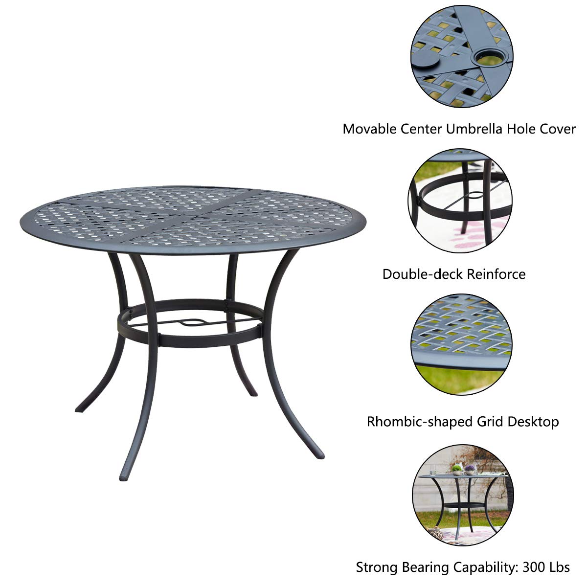 Romayard 42 Inch Round Outdoor Dining Table - Powder-Coated Steel Patio Bistro Table with 2.1