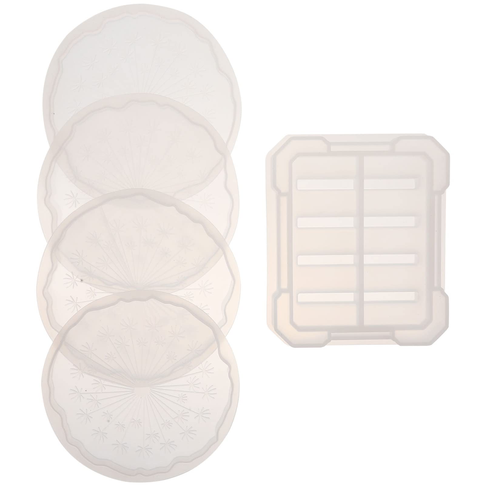 NOLITOY 4-Piece Round Dandelion Resin Coaster Silicone Molds with Holder - DIY Epoxy Resin Craft Supplies for Cup Mats, Home Decor & Gift Making