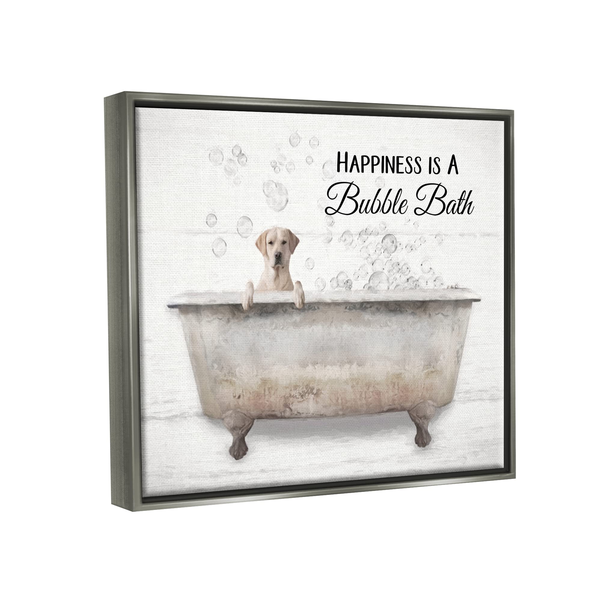 Stupell Industries 'Happiness Is A Bubble Bath' Dog in Tub Wall Art - Lori Deiter Design - Perfect for Bathroom Decor, Dog Lover Gifts & Cozy Home Accents