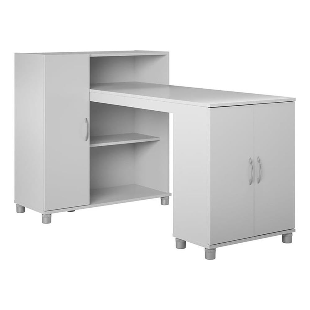 Pemberly Row Transitional Wood Hobby & Craft Desk with Storage Cabinet - Gray Home Office Desk for Artists, Writers & DIY Projects - Perfect for Small Spaces & Craft Rooms