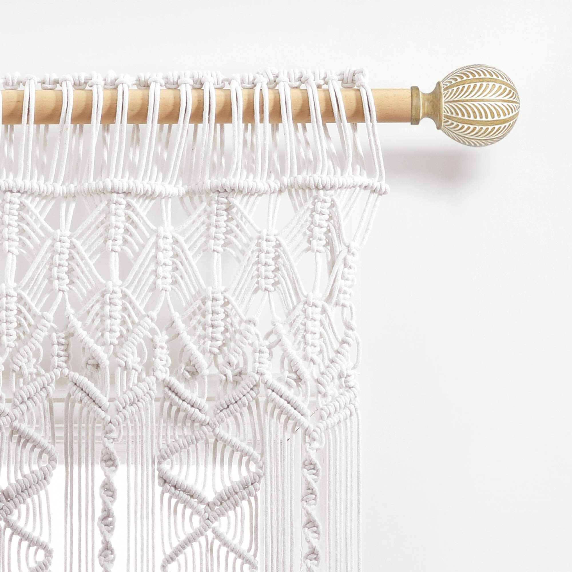 Lush Decor Boho Macrame Textured Cotton Valance - 40 Inch Wide x 30 Inch Long White Window Curtain - Bohemian Kitchen Decor, Bathroom Window Treatment & Wall Hanging for Bedroom, Living Room