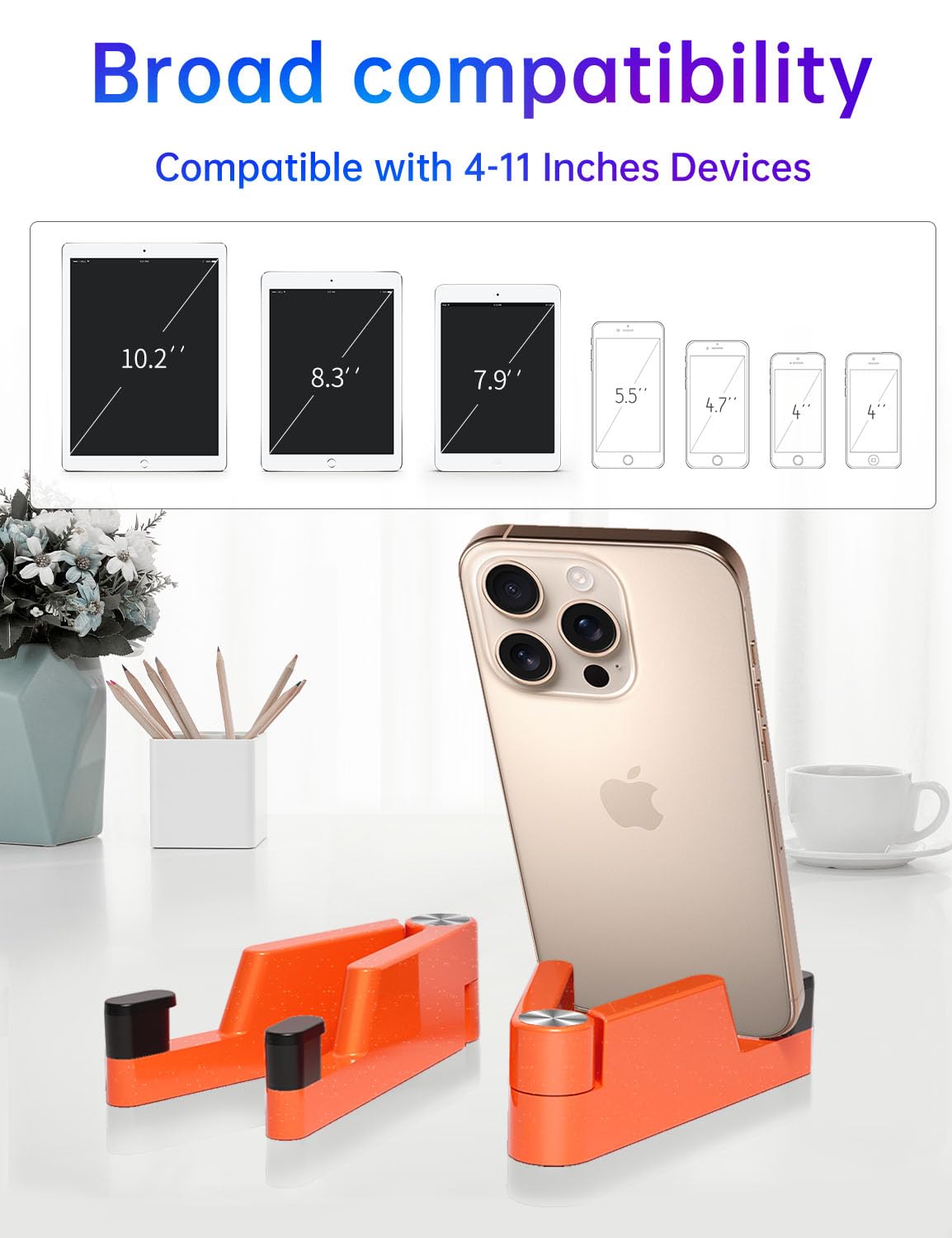 Foldable Aluminum Phone Stand for Desk & Travel - Portable iPhone Holder Compatible with iPhone 16 Pro Max/15/14/13 & Galaxy S24/S23 - Perfect for Office, Home & On-the-Go Use