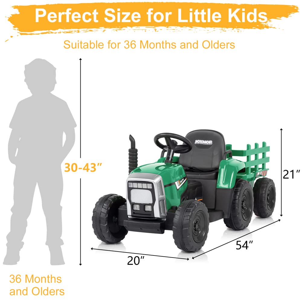 12V Kids Ride-On Tractor with 2.4G Remote Control - Electric Toy Tractor with Trailer, LED Lights & Music - Safe Toddler Vehicle with Seat Belt - Green Outdoor Play Toy for Boys & Girls - Perfect for Backyard, Farm & Garden Pretend Play