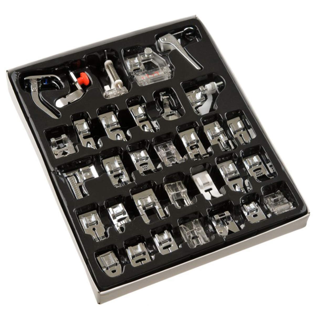 iFCOW Multifunctional Sewing Machine Presser Foot Kit - 32PCS Sewing Machine Accessories Set with Various Presser Feet for Quilting, Zipper, Button - Perfect for Home DIY, Dressmaking & Fabric Crafts