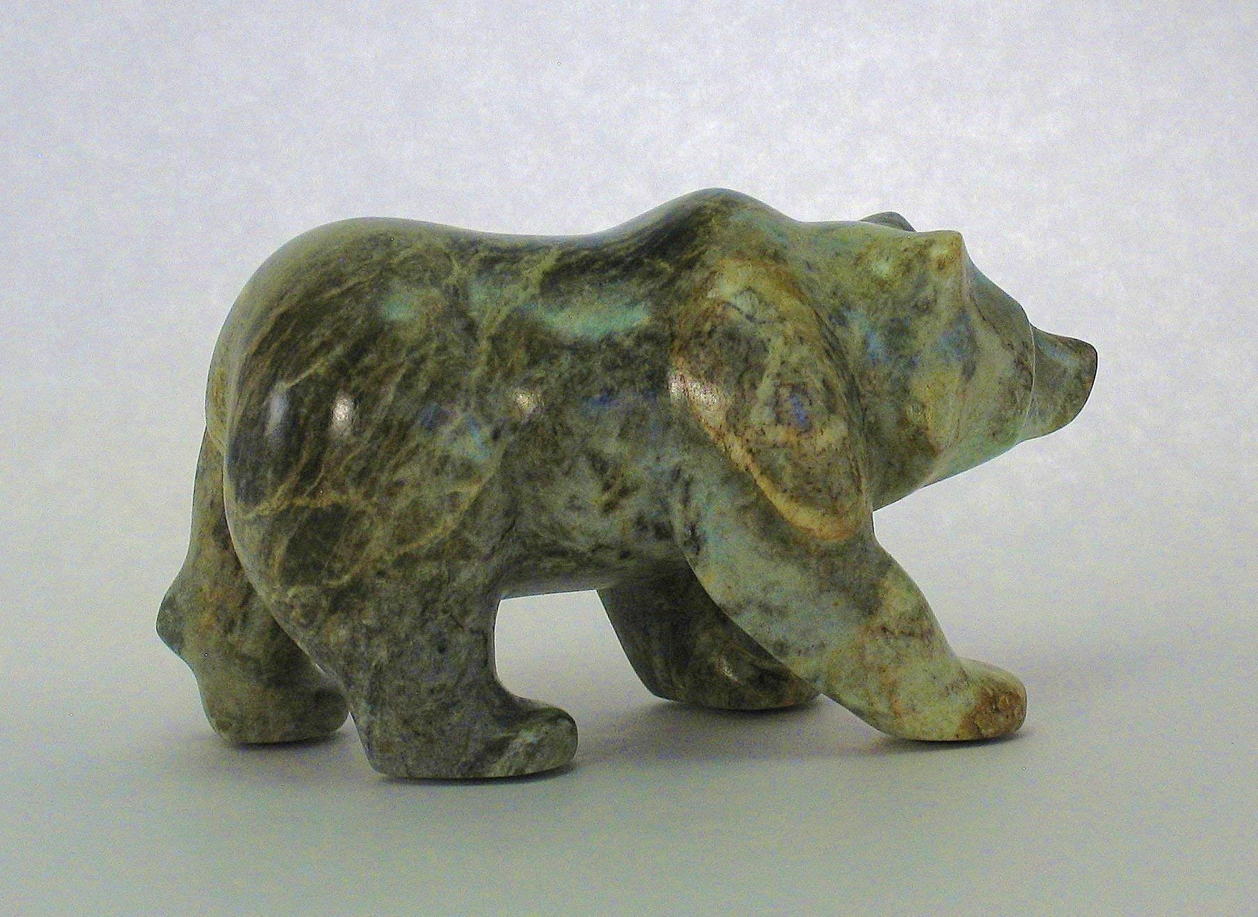 Soapstone Walking Bear Statue - Handcrafted Native American Art #1100-5 - Perfect for Home Decor, Office Display & Gift Giving