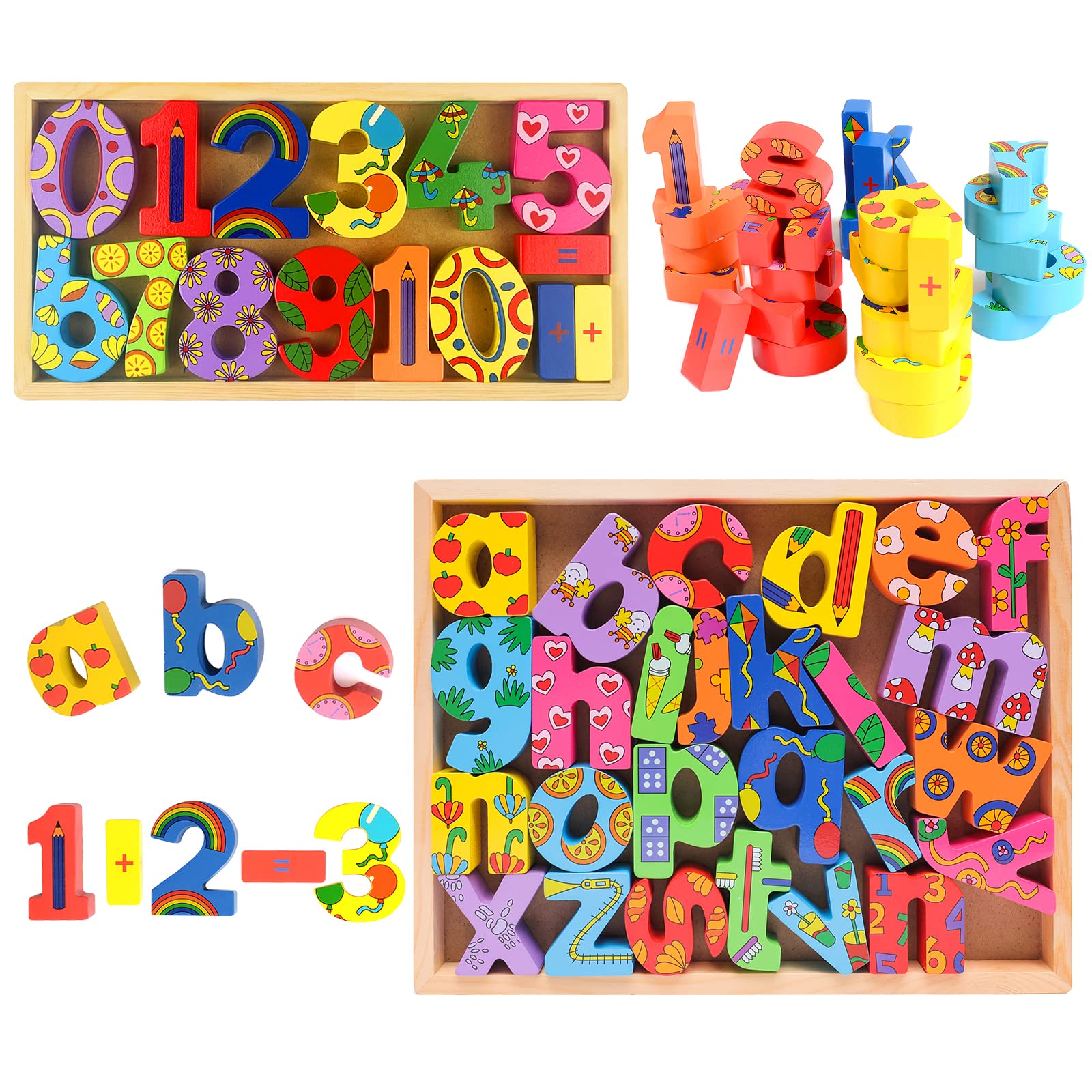 JOIWOD Wooden Alphabet Puzzle Blocks - ABC & Numbers Learning Toys for Toddlers Ages 2-4 - Educational Montessori Toys for 2 Year Olds - Perfect for Preschool Learning & Early Childhood Development