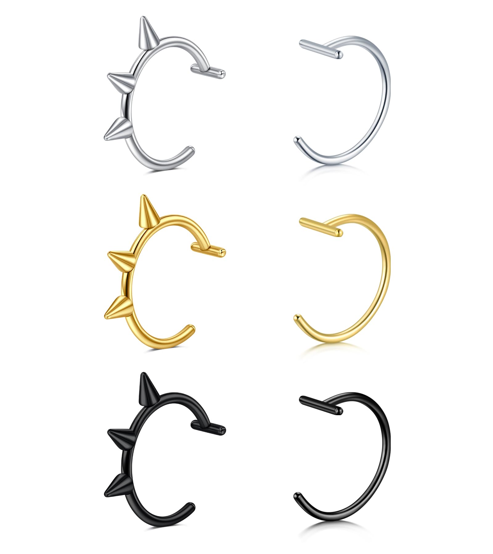 QWALIT Fake Lip & Nose Piercing Rings - Clip-on Snake Bites Lip Ring, Non-Piercing Nose Ring & Ear Cuff Jewelry for Costume, Cosplay & Gothic Fashion