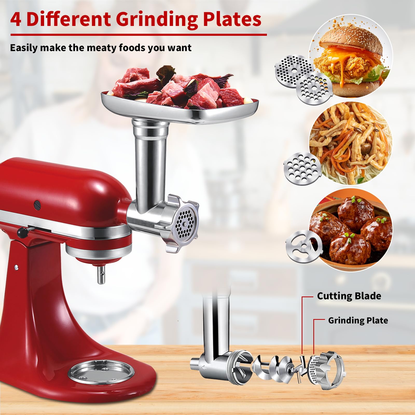 KitchenAid Stand Mixer Meat Grinder & Slicer Attachment - Heavy Duty Metal Food Grinder with Sausage Stuffer, Cheese Grater & Salad Maker - Perfect for Homemade Burgers, Sausages & Healthy Meal Prep