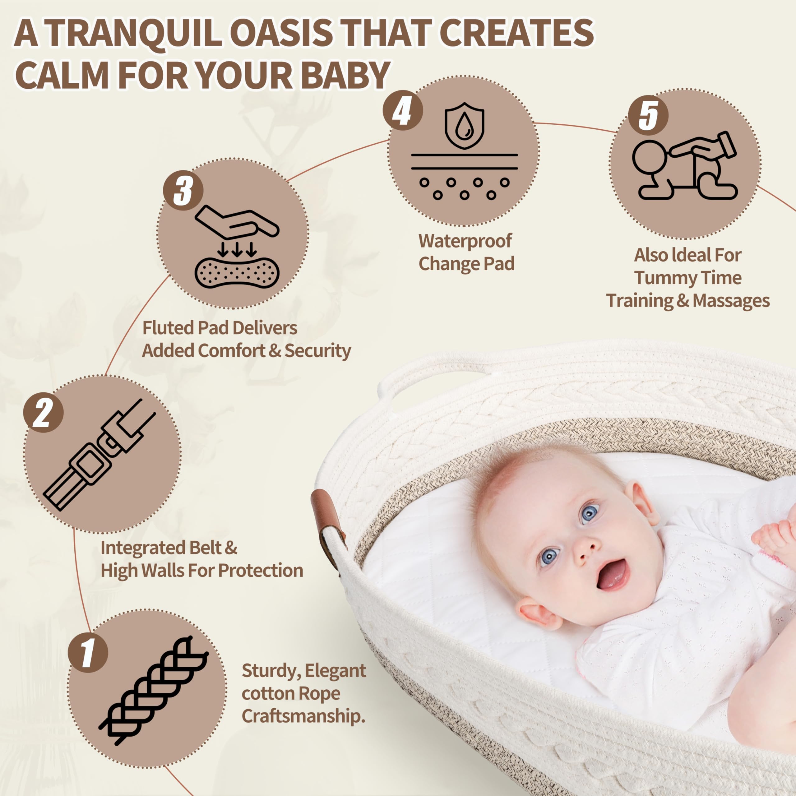 Organic Cotton Baby Changing Basket with Changing Pad – Portable Diaper Caddy for Nursery Dresser | Grey Moses Basket for Newborns | Perfect for Bedroom, Nursery & Travel Baby Care Essentials