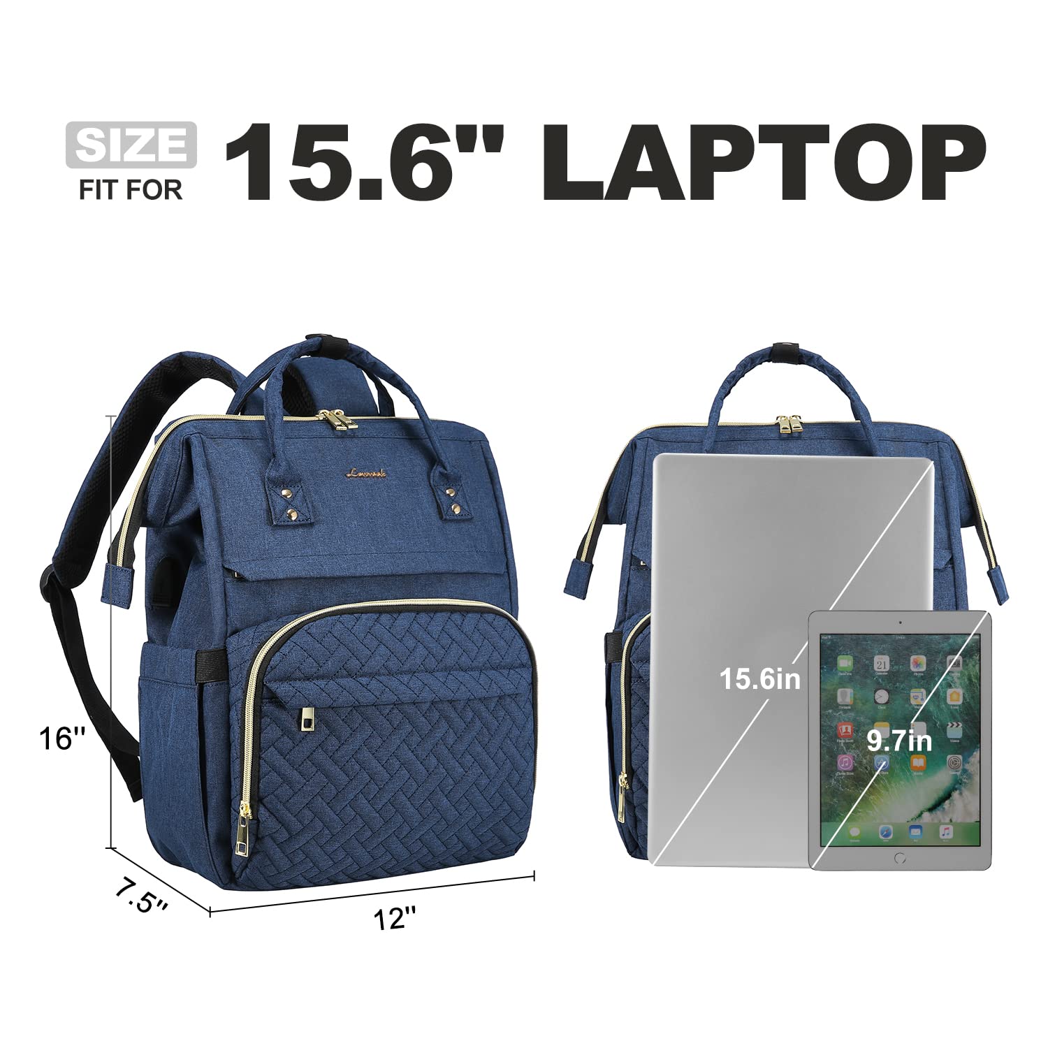LOVEVOOK Women's Fashion Laptop Backpack - 15.6 Inch Business Computer Bag with USB Charging Port, Travel Backpack for Work, School & College, Nurse Doctor Professional Backpack - Navy Blue