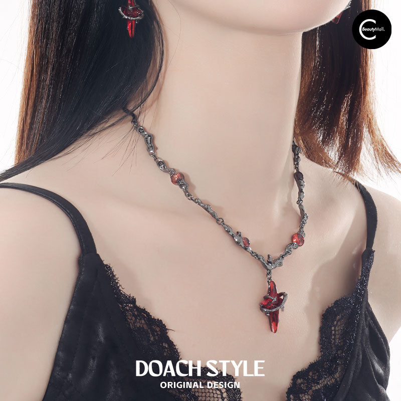 DOACH STYLE Red Four Pointed Star Pendant Necklace for Women - Elegant Fashion Jewelry Gift for Birthday, Anniversary & Valentine's Day
