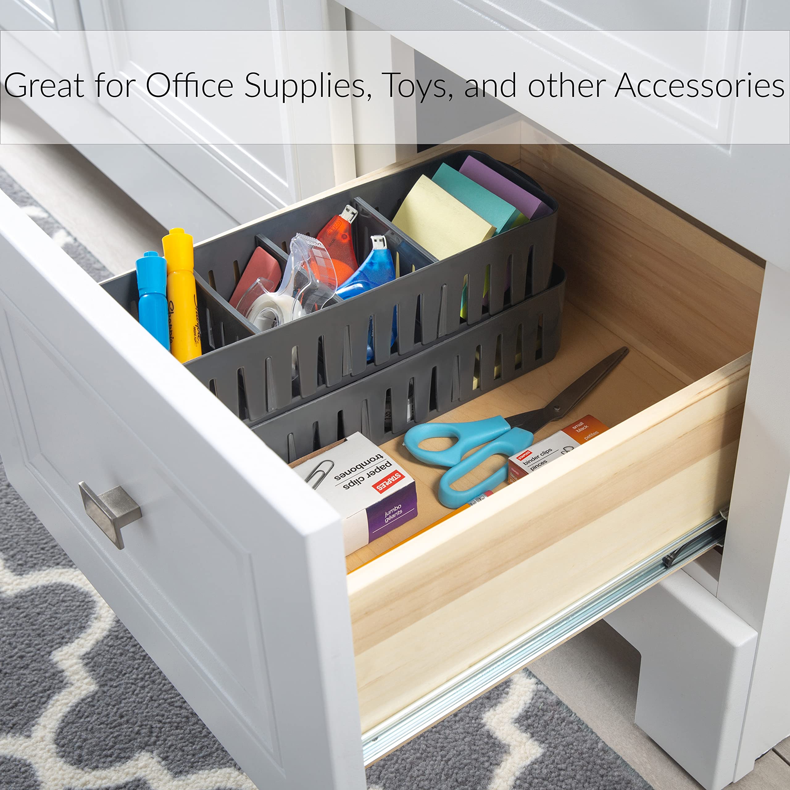 4-Compartment Stackable Storage Bin - Adjustable Dividers for Office, Bathroom & Dorm Organization