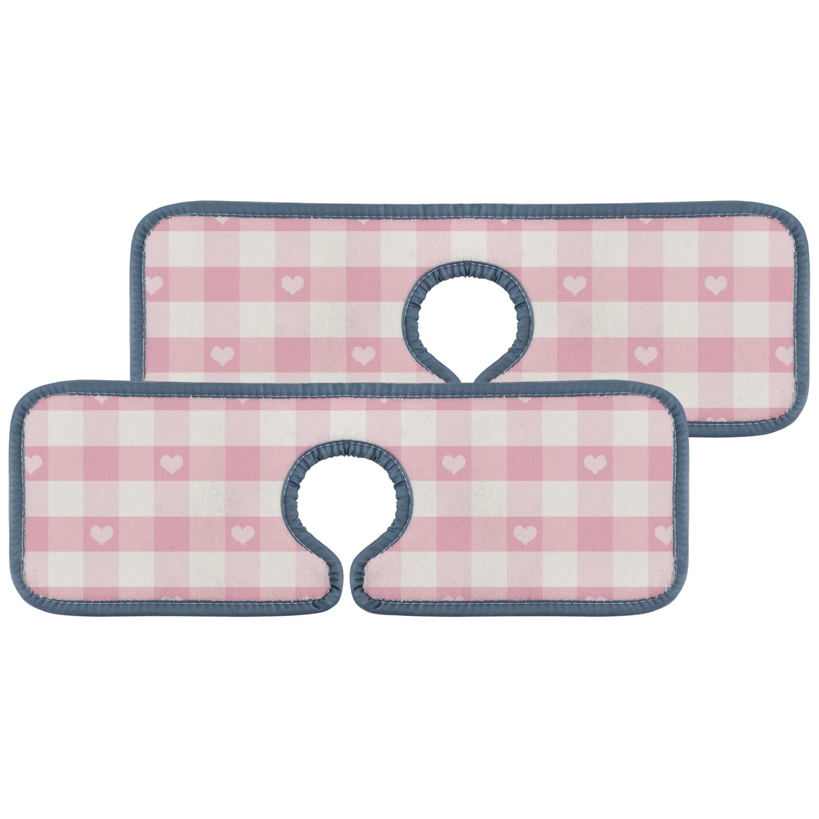 4 Pack Absorbent Kitchen Sink Drying Mats - Pink Gingham Check & Hearts Design, Water Splash Guard for Faucet, Countertop Drip Catcher - Perfect for Kitchen, Bathroom, RV Sink (Home & Office Use)