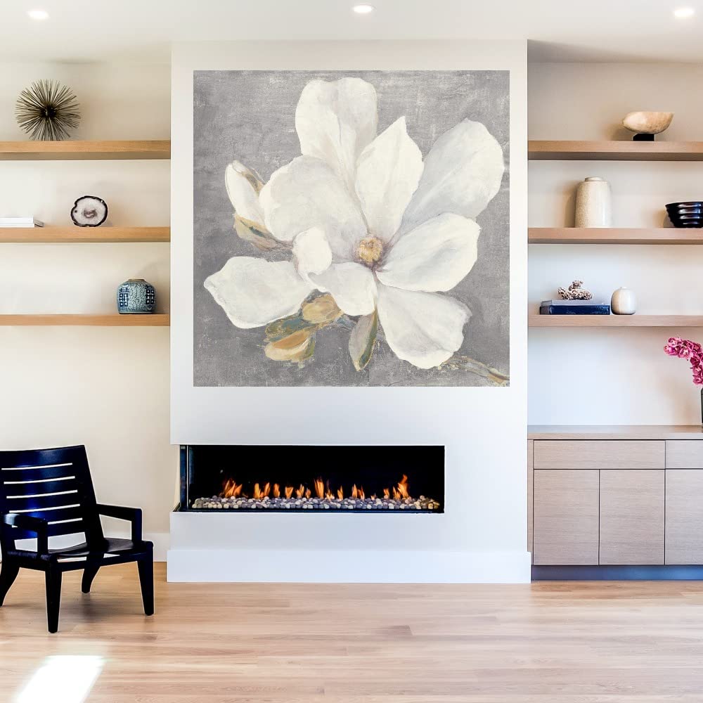 Serene Magnolia Light Gray Canvas Wall Art - 22x22 Inch Botanical Decor by Julia Purinton | Elegant Plant Pictures for Bathroom, Bedroom & Living Room | Perfect for Spa, Nursery & Home Office Decor