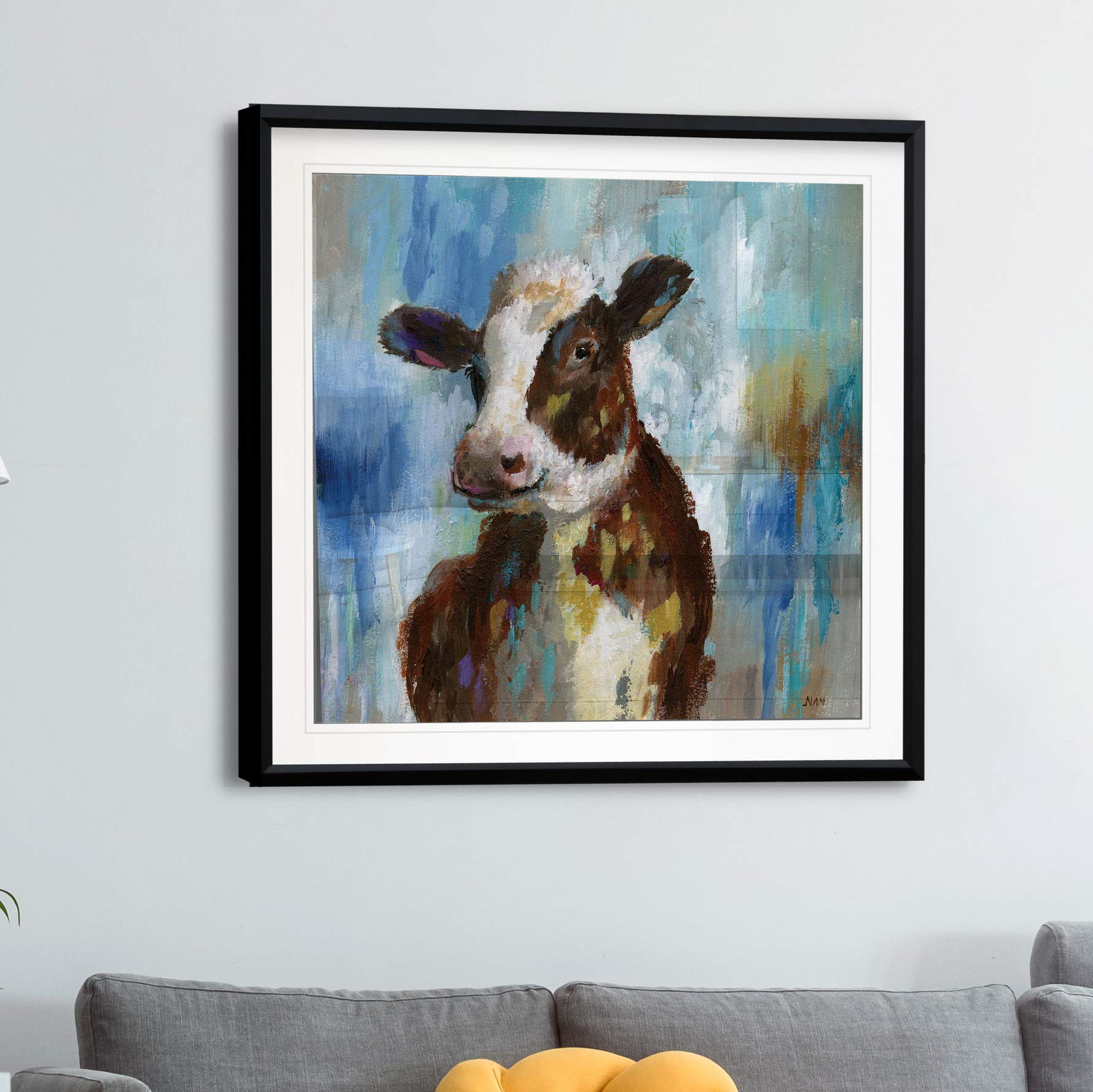 Nan Nursery Spring Calf Animal Wall Art - 32x32 Inch Abstract Canvas Painting for Kids Room Decor, Black Giclee Print | Perfect for Nursery, Playroom & Children's Bedroom Wall Decor