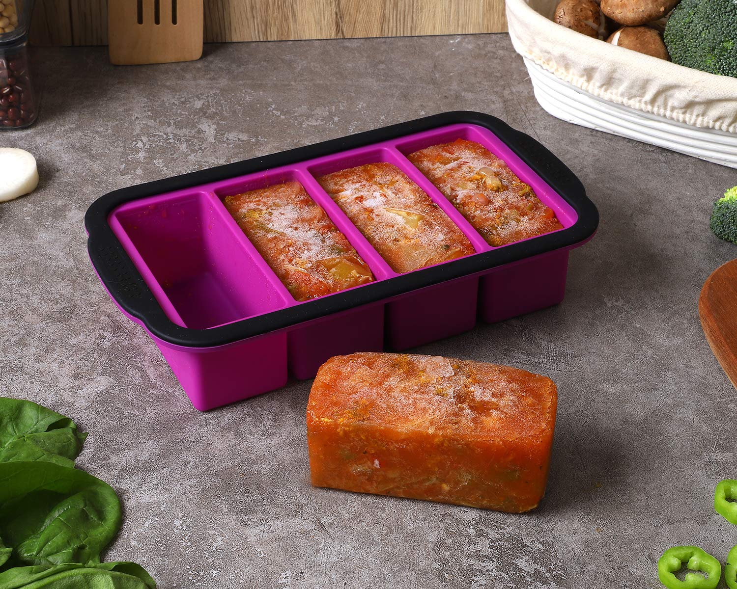 1-Cup Extra Large Silicone Freezer Tray with Lid - 2 Pack Purple Ice Cube Trays for Soup, Broth, Sauce, Butter - Perfect for Meal Prep, Freezing Leftovers & Cocktail Ice Cubes