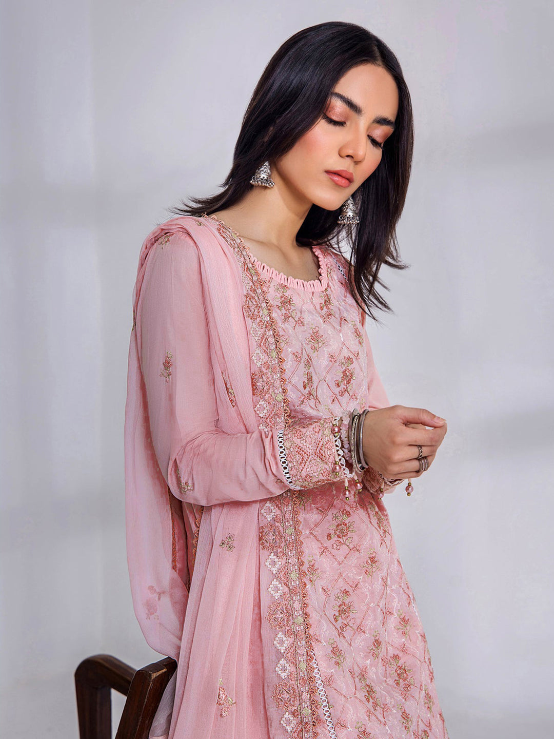 Elegant Baby Pink Designer Semi-Stitched Pant Suit with Embroidery Work for Women - Perfect for Weddings, Parties & Special Occasions