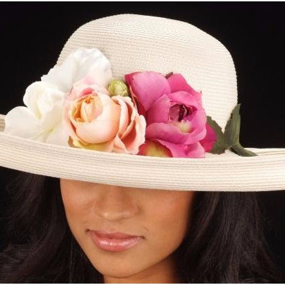 SE7005 Summer Women's Straw Hat with Assorted Flowers - Wide Brim Sun Hat for Beach, Garden, and Outdoor Activities