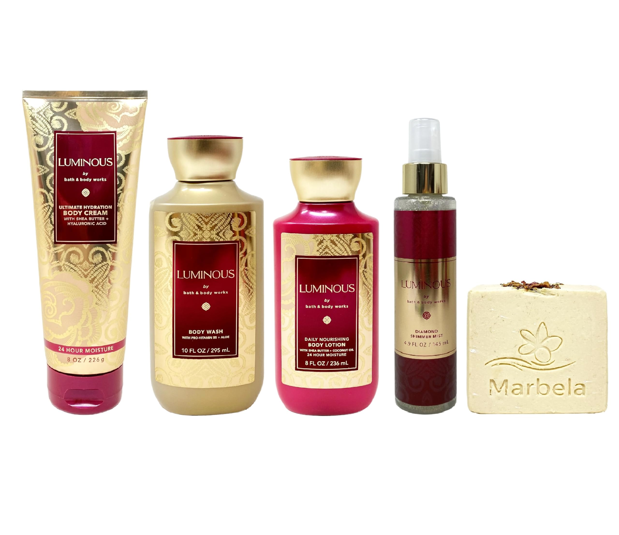Bath & Body Works Luminous Deluxe Gift Set - Full Size Body Cream, Body Wash, Lotion & Shimmer Mist with Creamy Rose Soap - Perfect for Valentine's Day, Anniversary & Self-Care Gifts
