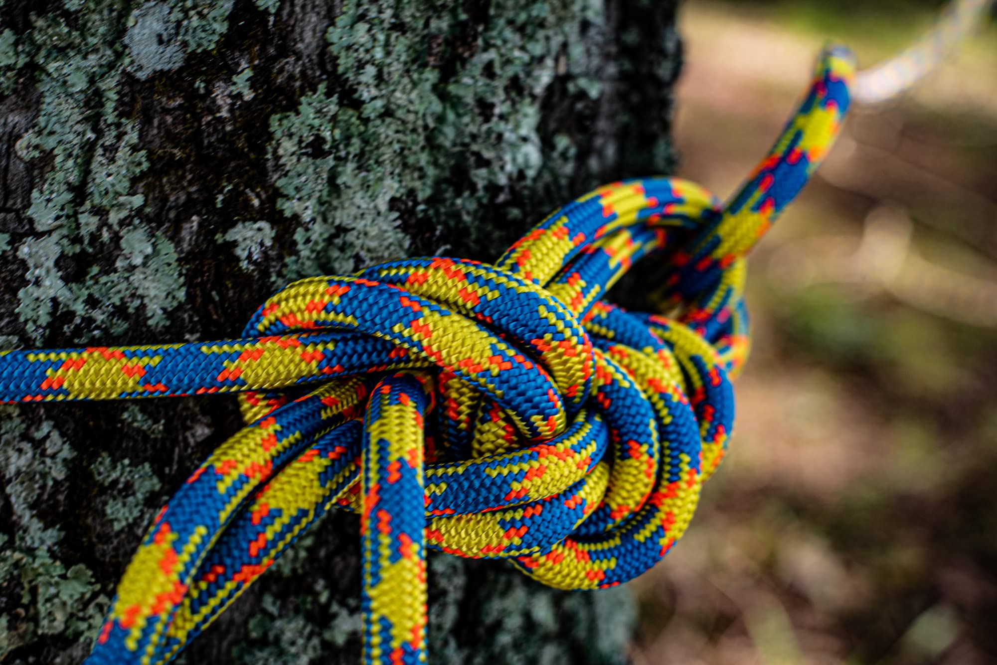 DrenaLINE Professional Climbing Rope - 32-Strand Polyester Arborist Rope 11.8mm x 150ft (Blue, Orange, Yellow) for Tree Climbing, Rock Climbing & Outdoor Adventure Activities