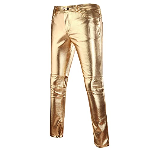 Qucopq Men's Reflective Leather Pants - Nightclub & Stylist Wear for Night Out