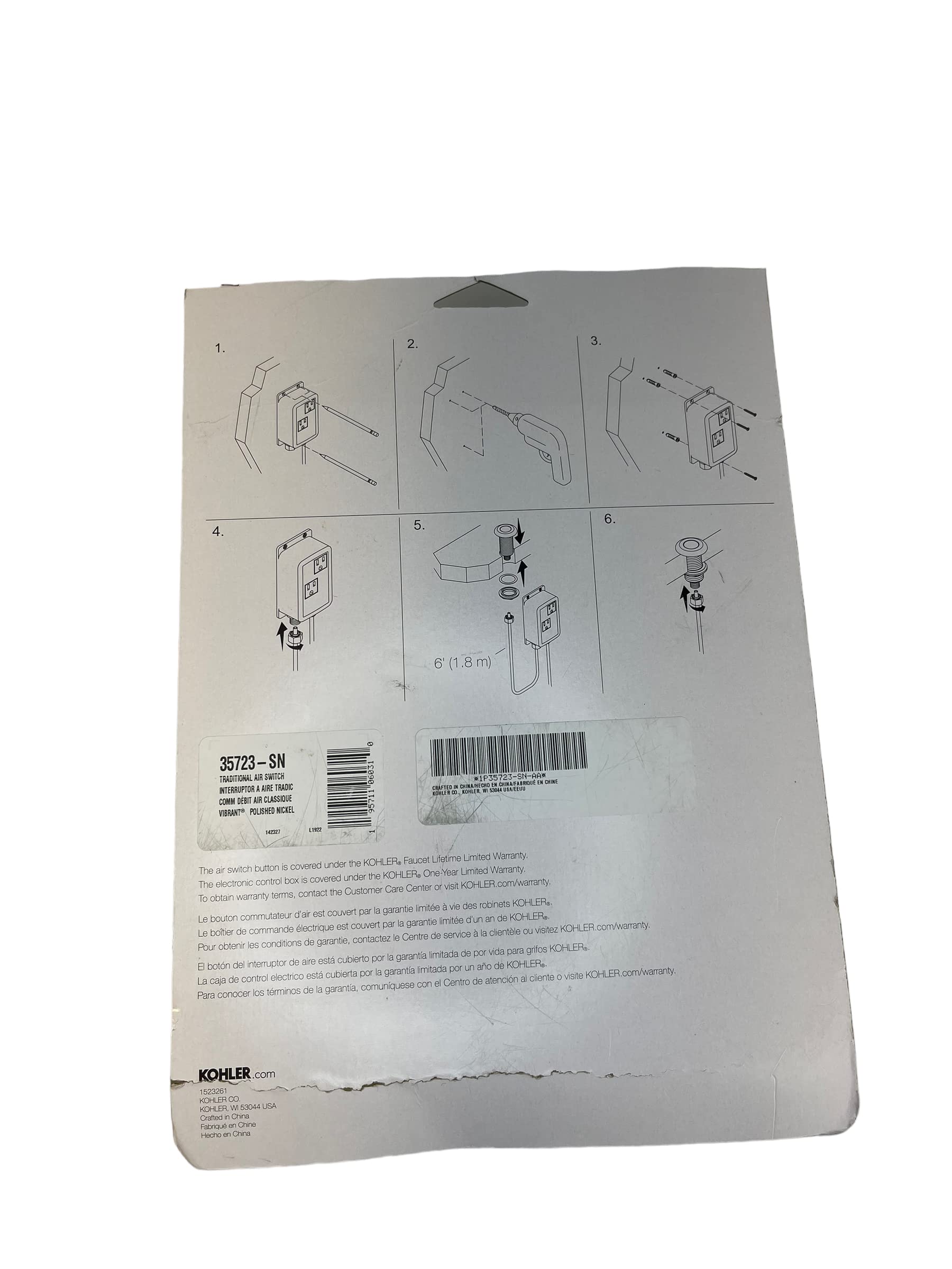 KOHLER K-35723-2BZ Garbage Disposal Air Switch Kit in Vibrant Polished Nickel - Easy Under Sink Installation for Kitchen Waste Disposal Systems