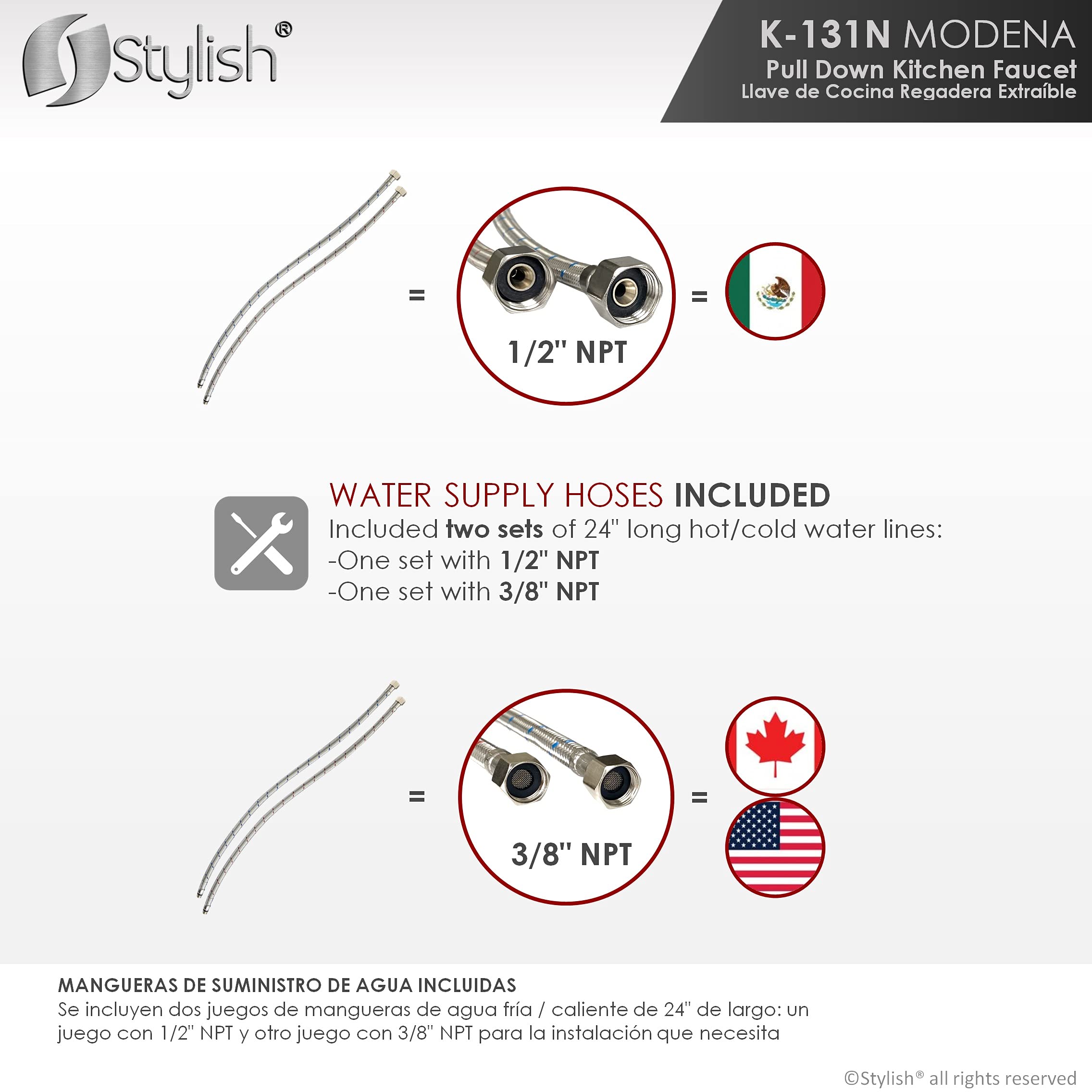 Premium Stainless Steel Kitchen Faucet with Pull Down Sprayer - 1 Handle Dual Function Mixer Tap, Ceramic Cartridge & Aerator - Matte Black (Model K-131N) - Perfect for Modern Kitchens, Restaurant Prep Areas & Home Renovations
