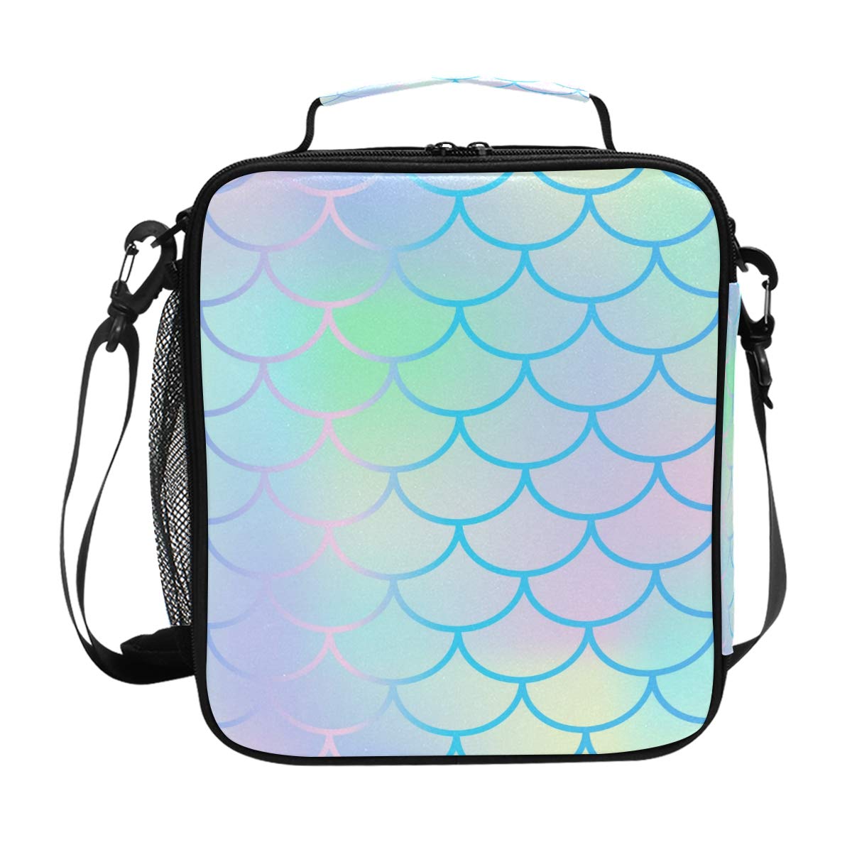 **Insulated Lunch Box Bag - Mermaid Fish Scale Pattern, Green Thermal Cooler with Shoulder Strap, Portable Food Container for Women | Perfect for Office, School, Travel & Picnic**