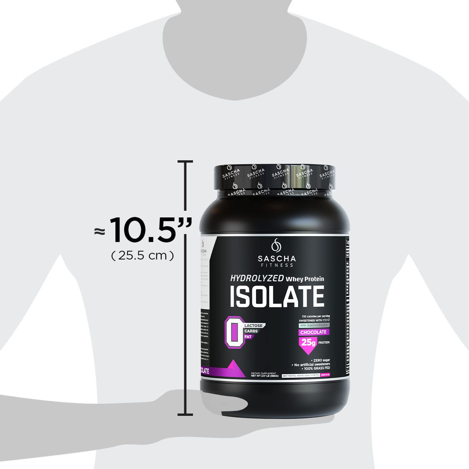 SASCHA FITNESS Hydrolyzed Whey Protein Isolate Powder - 100% Grass-Fed, Low Carb, Keto Friendly (2 lb, Chocolate Flavor) for Muscle Recovery & Post-Workout Nutrition